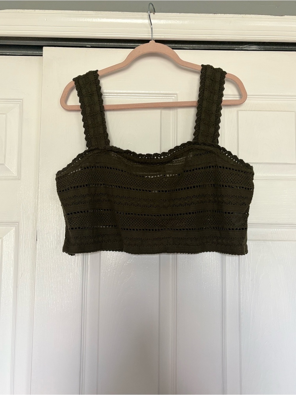 aerie Olive Crochet Crop Tank